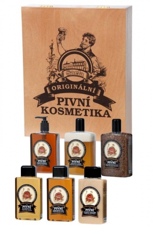 Ajándékcsomagolás - Sörös kozmetika (fából készült csomagolásban elhelyezett szett) #2167